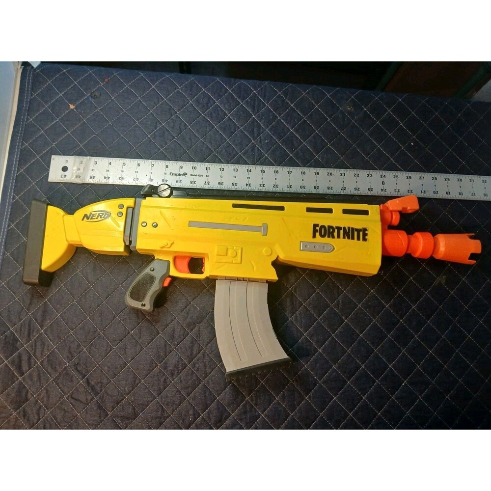 NERF E6158 Fortnite AR-L Elite Dart Blaster Scar Yellow Tested Working Motorized